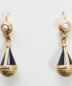 gold onyx and pearl earrings