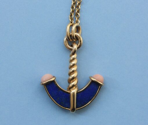lapis and coral anchor pendant