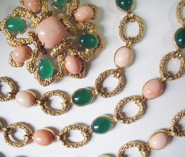 gold coral and agate suite