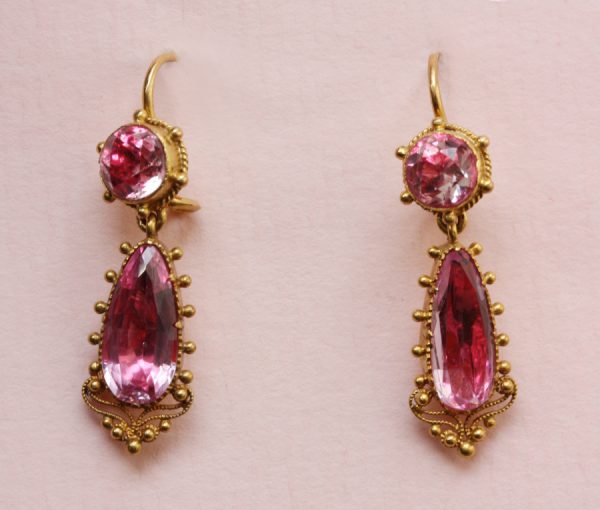 pink topaz and rock crystal earrings