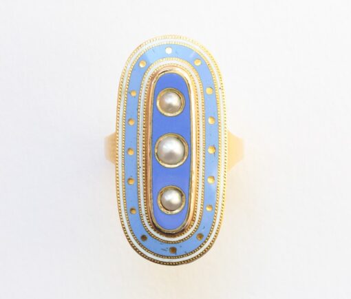 blue enamel and pearl mourning ring