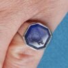 platinum and sapphire ring with an intaglio of a porcupine