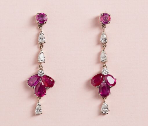 platinum diamond and ruby earrings