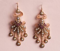 gold pearl and ruby earrings