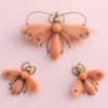 butterfly coral earrings and brooch