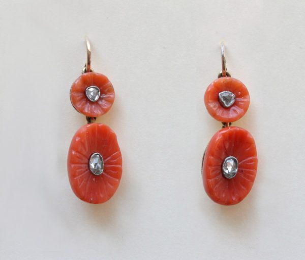 coral & diamond earrings
