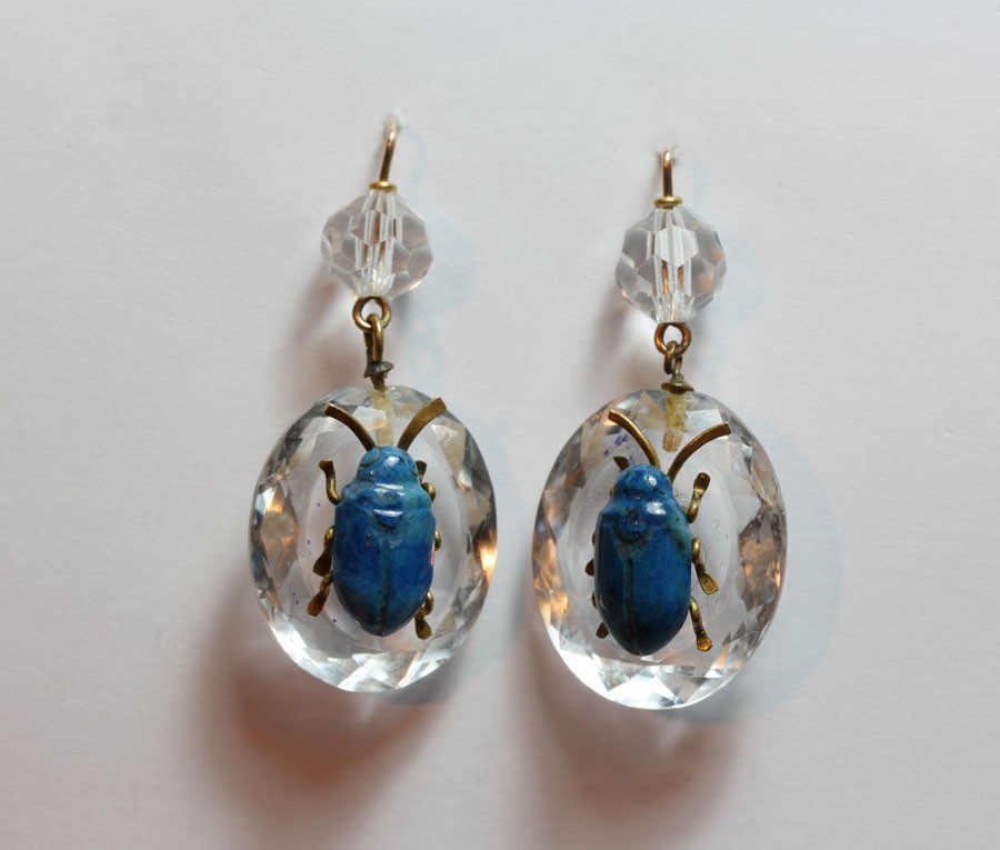 rock crystal bug earrings