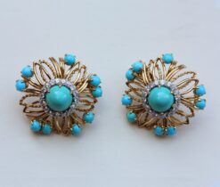 diamond and turquoise ear clips