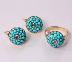 diamond and turquoise earrings and ring