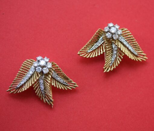 gold and diamond clip brooches