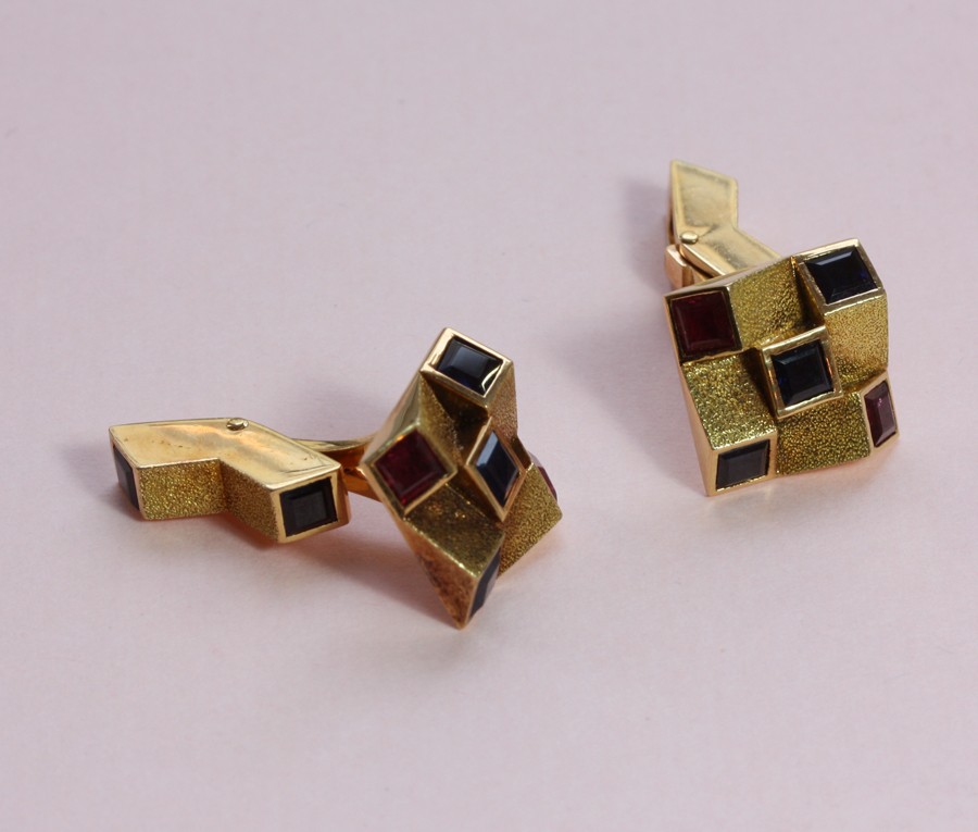 gold sapphire an ruby cufflinks