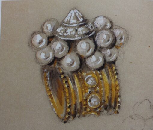 an 18 carat gold ring with emerald beads 'Bord Perlé', 1948 - Image 2