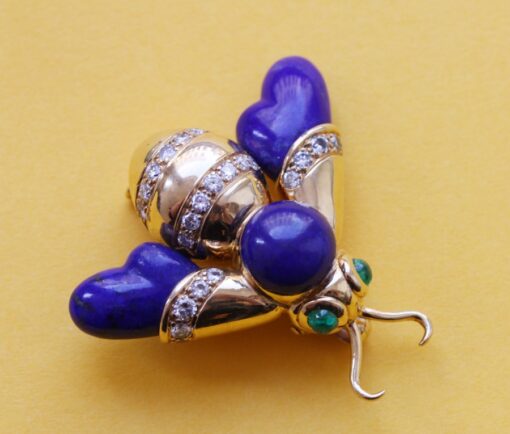 gold and lapis bee brooch