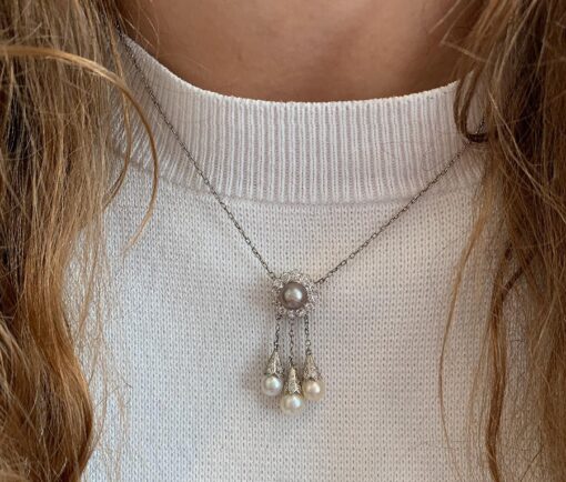 Tiffany platinum diamond and pearl pendant