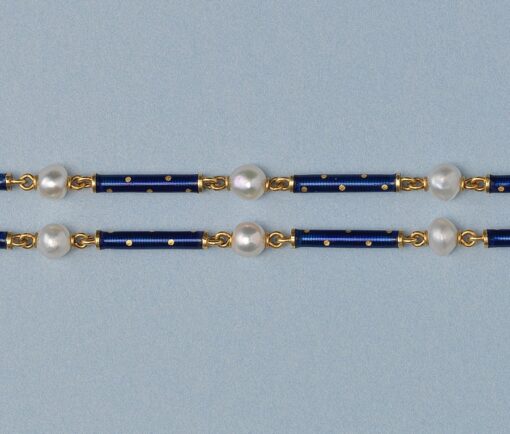 gold lond chain with pearls and enamel