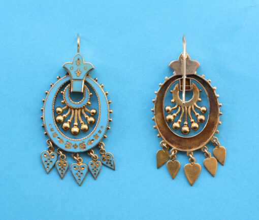 gold and blue enamel earrings