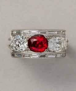 platinum diamond and ruby Art Deco ring