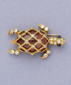 tiffany gold diamond and agate turtle brooch