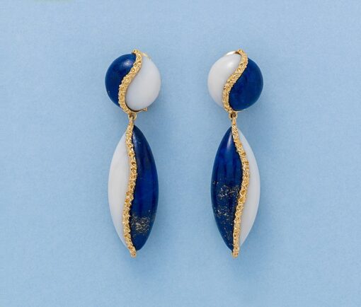 coral lapis and gold earrings