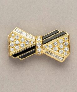 diamond and onyx bow brooch