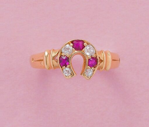 diamond and ruby horse shoe ring