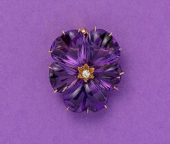carved amethyst and diamond pansy pendant