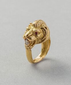 gold and diamond and ruby lion ring