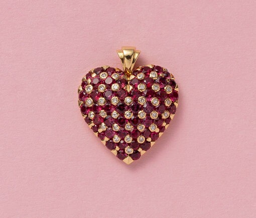 ruby and diamonds heart pendant