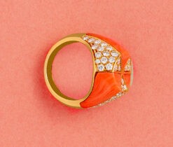 18 carat gold coral and diamond ring by Fred Paris