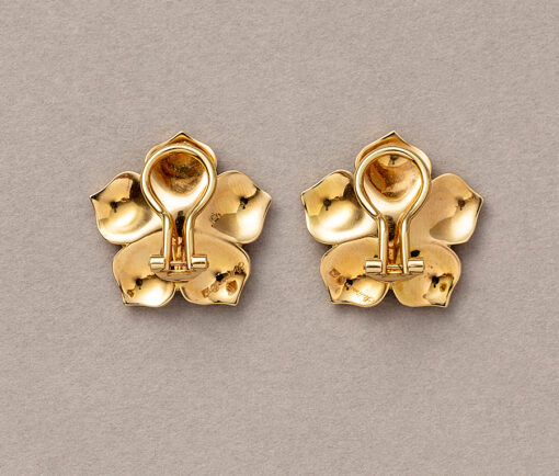 gold and brown enamel steltman lotus earrings