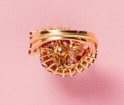 an 18 carat gold French  dress ring with diamonds and rubies