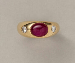 yellow gold ruby and diamond Cartier ring