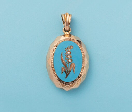 gold enamel and pearl lily-of-the-valley locket