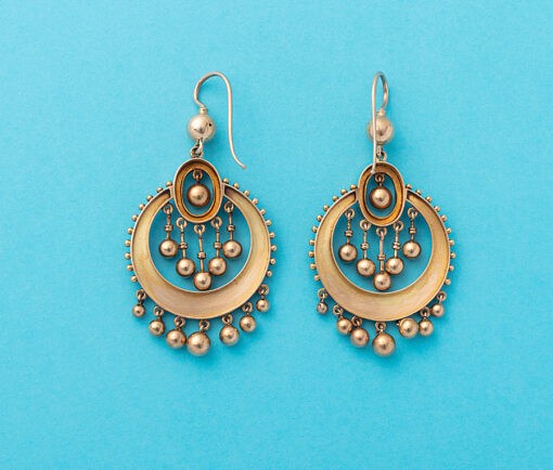 gold earrings with blue enamel