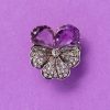 gold pansy brooch with diamond and amethyst
