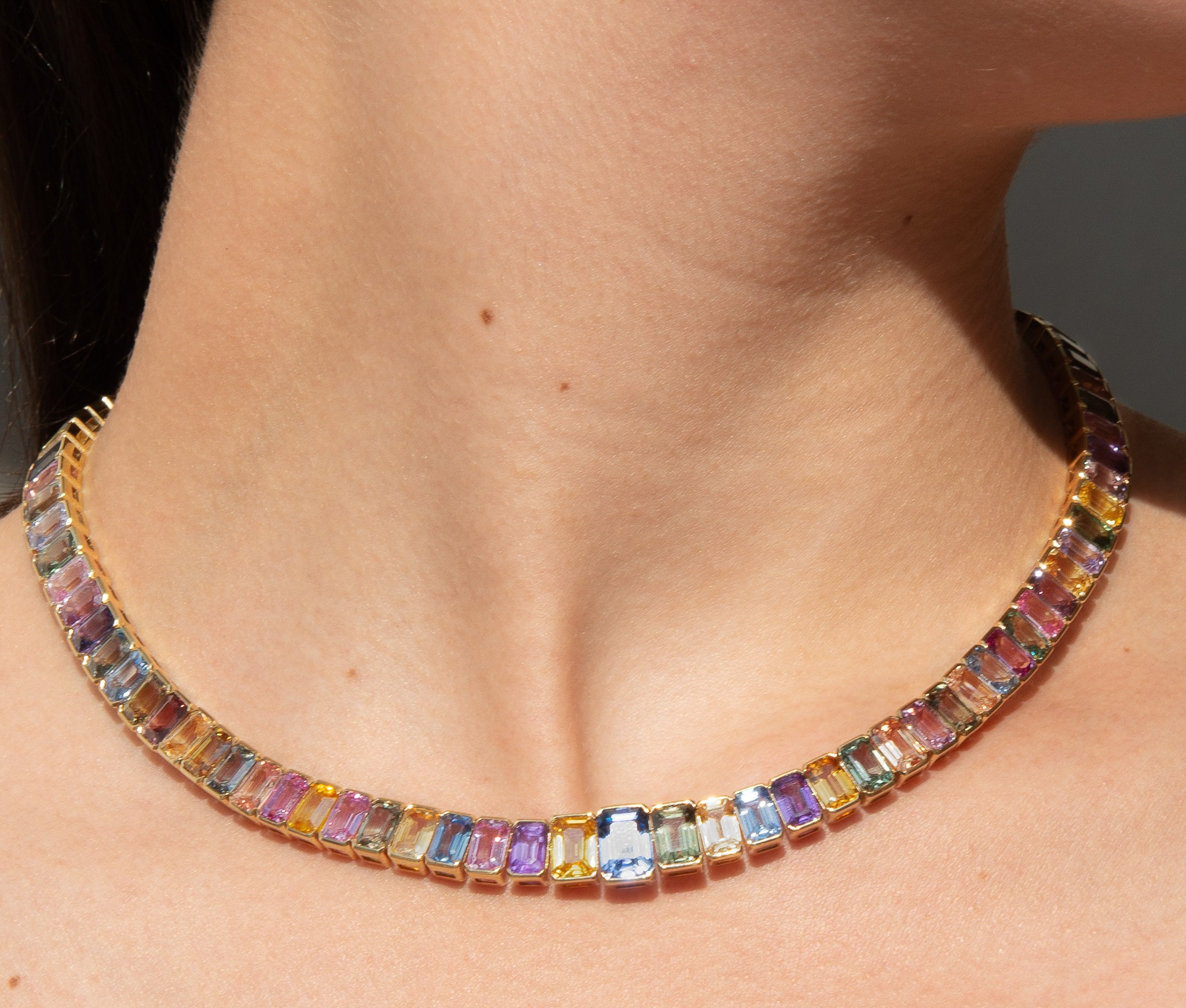 gold and multi sapphire necklace