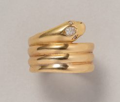 gold and diamond snake ring