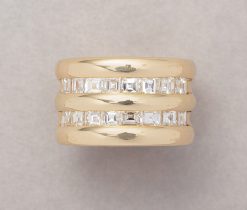 wide gold and diamond band ring