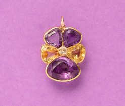 gouden viool hanger met diamant, citrien en amethist