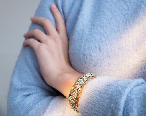 fanniere freres 1860 forget-me-not gold diamond and turquoise bangle bracelet