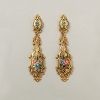 French gold and enamel flower earrings