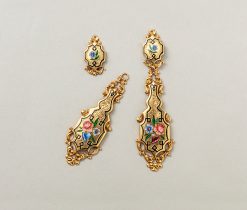 French gold and enamel flower earrings