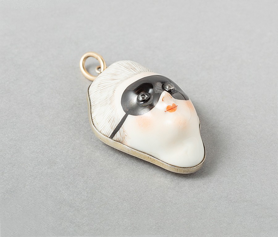silver gilt and porcelain patchbox pendant