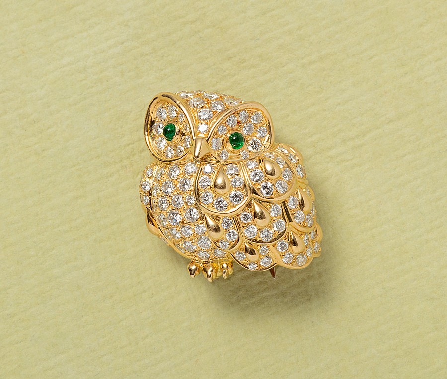diamond and gold owl brooch