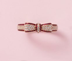 vca gold diamond and ruby bow bracelet