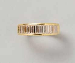 gold and baguette cut diamond band ring
