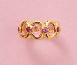 pink tourmaline, garnet and gold ring