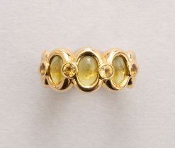 green tourmaline, yellow sapphire and gold ring