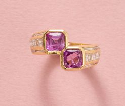 gold diamond and pink sapphire