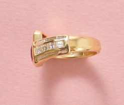gold diamond and pink sapphire ring
